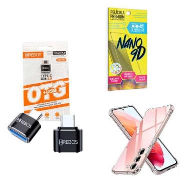 Imagem de Kit Adaptador USB para Tipo C + Capinha Samsung S23 Plus + Película 9D