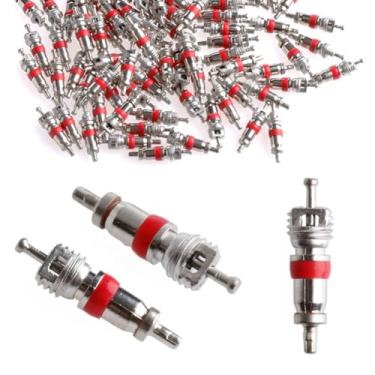 Imagem de 100 peças de núcleos de válvula de pneu premium, substituição de peça de haste de válvula niquelada, núcleo de haste de válvula de pneu universal para a maioria dos automóveis, trailers, quadriciclos
