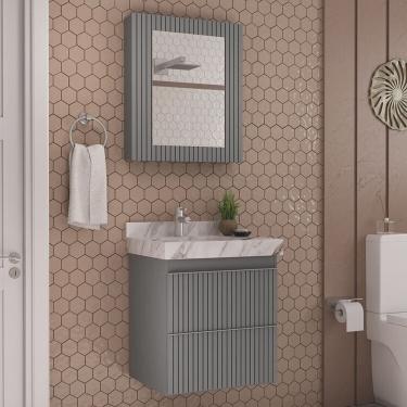 Imagem de Conjunto para Banheiro Lavatório em Porcelanato com Cuba Esculpida, Gabinete e Espelheira Ripy