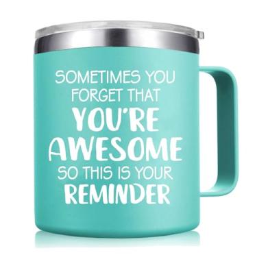 Imagem de Abledn Presentes de aniversário para mulheres - Caneca Sometimes You Forget You Are Awesome - Presentes inspiradores para mulheres irmã mãe filha, presentes para professores, 400 ml, verde