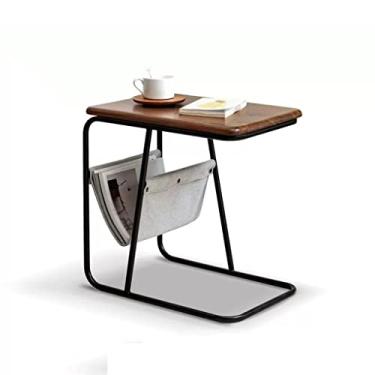 Imagem de URGDWEKJY Mesa de centro pequena mesa de centro de madeira sofá mesa lateral de ferro forjado mesa lateral sala de estar mesa de centro de madeira quarto mesa de cabeceira mesa de quarto (B)