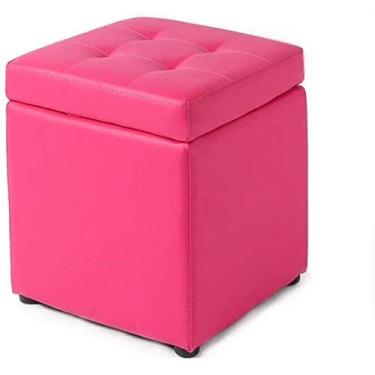Imagem de FTOQWZXV Banqueta dobrável para os pés, banco de mudança de sapatos, acolchoado de poliuretano, quadrado, de madeira, moderno, corredor, sala de estar, banco de sofá, banco de madeira (rosa vermelha)