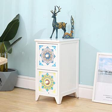 Imagem de Mesa de cabeceira pintada estilo americano moderno mini armário de armazenamento estreito com 2 gavetas armário de armazenamento para móveis de sala de estar de escritório (branco 25 x 35 x 54 cm)
