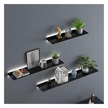 Imagem de Prateleiras flutuantes montadas na parede, prateleira de parede iluminada embutida, luz de LED, prateleiras criativas de metal para prateleira de plantas ou estante de livros, prateleira de