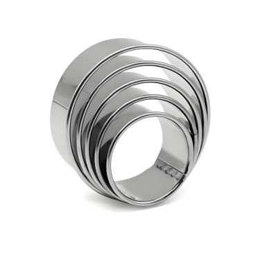 Imagem de Conjunto de 5 peças de cortadores de biscoito de formato redondo, círculo graduado para pastelaria, moldes de cortador de rosca de aço inoxidável 18/8