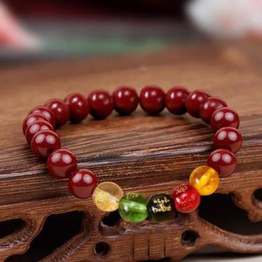 Imagem de Pulseira Feng Shui para homens e mulheres, pulseira de cinábrio vermelho, contas de oração, pulseira de proteção, joias, presentes, significado para atrair riqueza e boa sorte (8 mm), One Size, Pedra