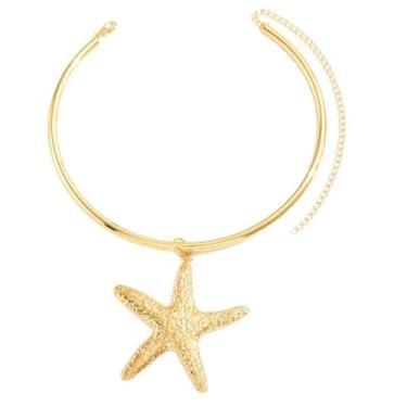 Imagem de NewZenro Colar feminino com pingente de estrela do mar, estrela-do-mar, vintage, dourado, praia, moda moderna, joia de verão, corrente ajustável