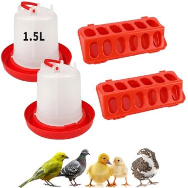 Imagem de Oncpcare Kit de comedouro e bebedouro para pintinhos, pacote com 4 unidades | Suprimentos essenciais e acessórios para galinheiro, patinho, codorna, pombo