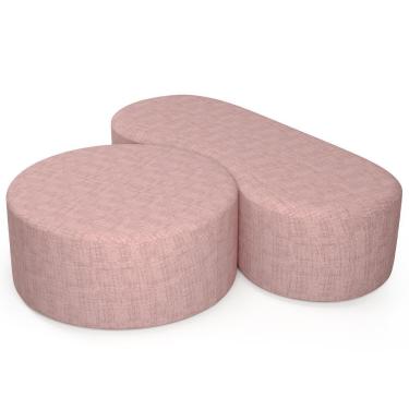 Imagem de Kit Puff Redondo Lola E Puff Recamier Orgânico Orbit W01 Linho Rosa - Lyam Decor