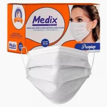 Imagem de Máscara Tripla Descartável com Filtro (BFE =95%) Medix c/50, Branco