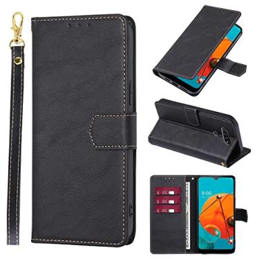 Imagem de shengyue Capa para celular LG K51/Q51 Clamshell carteira, LG K51/Q51 LM-K500 L555KL, carteira de cartão (preto-1)