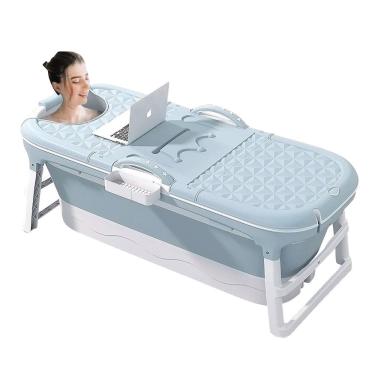 Imagem de Banheira Ofurô Dobrável Portátil Adulto 148 Cm com Suporte Vg+ Azul