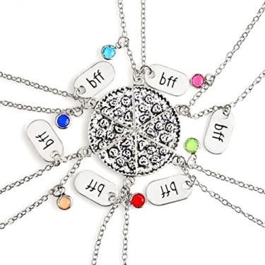 Imagem de YOIVY Best Friend Colar com pingente de pizza de queijo e pingente de cristal BFF Conjunto de colar combinando para amigos unissex (uma pizza (6 peças)), Zinco, Sem Pedra Preciosa