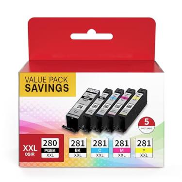 Imagem de PGI-280XXL CLI-281XXL Substituição compatível com cartuchos de tinta Canon 280 e 281. Use com Canon PIXMA TR8520 8620 7520, TS9120 6200 6220 8120, pacote com 5
