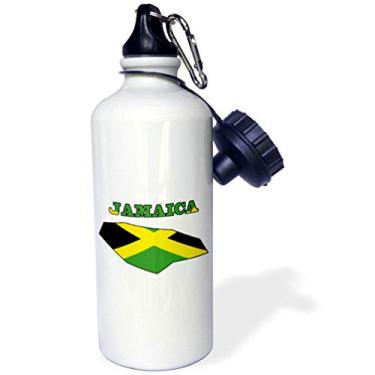 Imagem de 3dRose Bandeira jamaicana no contorno do mapa e palavra Jamaica-Sports Garrafa de água, 600 ml, branca