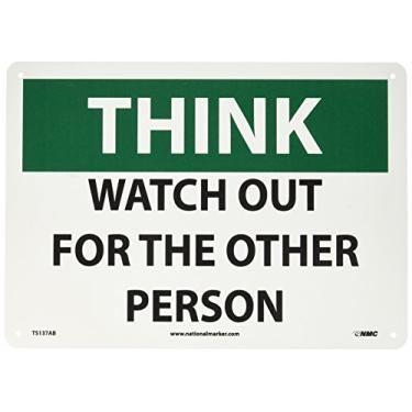 Imagem de NMC TS137AB THINK – Placa de segurança geral de alumínio padrão com texto branco/preto na base verde/branca