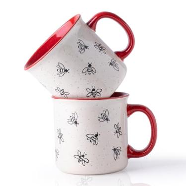 Imagem de AmorArc Canecas de café grandes de cerâmica de 623 g, copos de sopa grandes com alça grande para homens, mulheres, pai, mãe, caneca grande com padrões de abelhas texturizadas para escritório e casa -