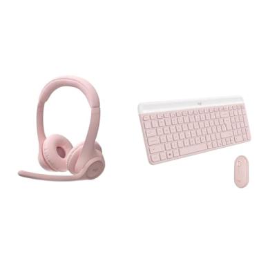 Imagem de Kit Teclado e Mouse sem fio Logitech MK470 com Design Slim e Pilhas Inclusas Rosa + Headset Sem Fio Logitech Zone 300 Com Microfone Flip-to-Mute Rosa