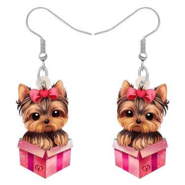 Imagem de YAYAKO Adoráveis brincos de cachorro Yorkshire terrier pendentes de acrílico para animais de estimação filhotes presentes para mulheres, meninas, amantes de cães, berloques, decoração, Medium,