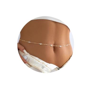 Imagem de Turandoss Correntes de cintura banhadas a ouro para mulheres, corrente de barriga em camadas douradas para cintura ajustável para biquíni sexy, 27'+10', Metal, Zircônia cúbica