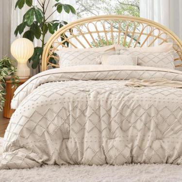 Imagem de Conjunto de Edredom Bedsure King Size Bege - Estilo Boho Vintage 3 Peç