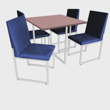 Imagem de Kit Mesa de Jantar Thales com 4 Cadeiras Sttan Ferro Branco Tampo Rose Rosa Corino Azul Marinho - Ahz Móveis