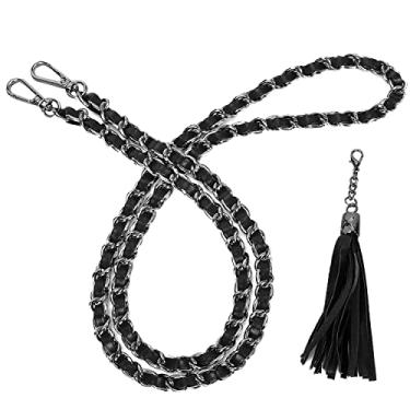 Imagem de VanEnjoy Alça de corrente de bolsa com borla – Couro de microfibra – Substituição para alças transversais de ombro para bolsa, Corrente preta e cinza com borla, Small
