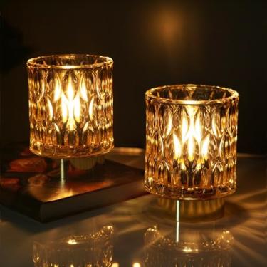 Imagem de SJIE Lâmpada operada por bateria com temporizador, luminária de mesa pequena com lâmpada de LED, lâmpadas de vidro sem fio ao lado da mesa para sala de estar, quarto, design de onda de entrada (âmbar