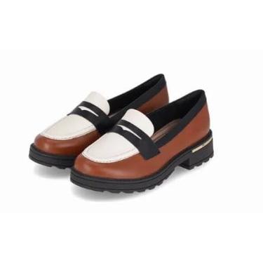 Imagem de Piccadilly Sapato Mocassim Feminino, Bicolor Camelo e Branco, Sola Tratorada (Caramelo Off white preto, BR, Adulto, Numérico, 36)