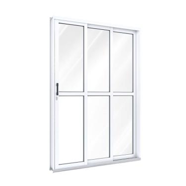 Imagem de Porta De Correr Lateral 3 Folhas Riobras Pronta Ullian Esquadrias Metálicas 213Cmx150Cm Branco
