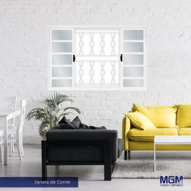 Imagem de Janela De Correr Em Aço 4 Folhas Com Grade Elo Sem Vidro 100X150 Mgm Branco Branco