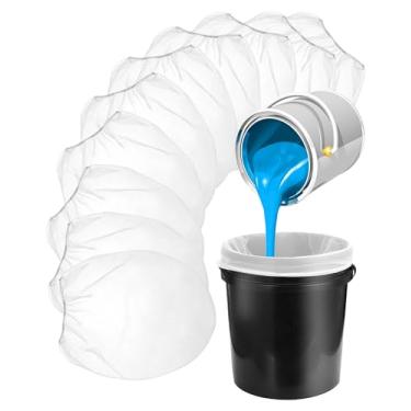 Imagem de 10 sacos de filtro de tinta, saco de filtro de malha fina branca de 14 litros, malha de filtro de balde de tinta descartável com abertura superior elástica, filtro de malha de nylon para pintura