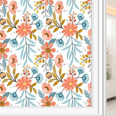 Imagem de Película de janela de privacidade de flores, textura de estilo floral, filme de vidro para sala de estar e escritório em casa, L90 x C 190 cm