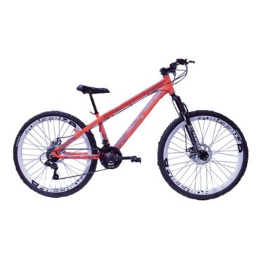 Imagem de Bicicleta Viking TUFF 30 Freeride Aro 26 Freio a Disco 21 Velocidades Cambio Shimano Laranja Neon Aro Branco