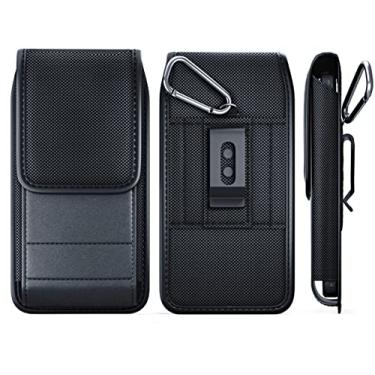 Imagem de Meilib Suporte de cinto para iPhone 16 16e 16Pro 15 Pro 14 13 12 11 Xs XR – Capa coldre vertical de nylon para celular com clipe para homens e mulheres (serve para capa Otterbox Commuter) preta