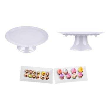 Imagem de Kit Decoração Festa: Boleira, Bandeja Para Mesa - Magno, Branco