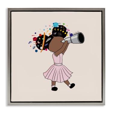 Imagem de Stupell Industries Arte de parede Celeste Girl with Telescope Gray Floater Canvas por Sierra Siler, 45,7 x 45,7 cm
