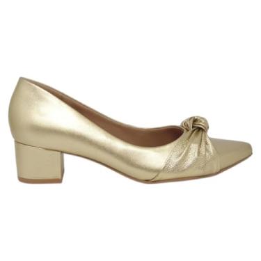 Imagem de Sapato em Couro Salto Bloco Nó Usaflex MM05008 - Ouro Light - 39