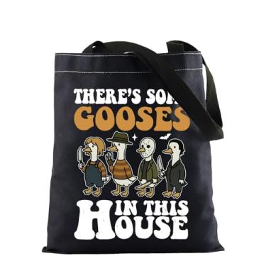 Imagem de Bolsa de lona divertida com personagem de terror e ganso para o Dia das Bruxas Silly Goose Spooky Season Presente para fãs de filmes assustadores, Gooseshousetblk-us