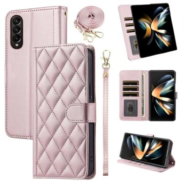 Imagem de Furiet Argyle Capa carteira para Samsung Galaxy Z Fold 3 5G 2021 com alça de pulso/ombro slot para cartão, bolsa fólio, capa de celular de luxo de couro PU para ZFold3 Z3 Fold3 3Z ZFold35G feminino