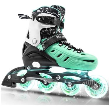 Imagem de Patins Regulável e Ajustável para Crianças com Rodas Iluminadas, Tam BR 33 a 37, Kuxuan, Verde