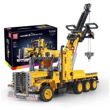 Imagem de Kit de Construção Caminhão de Reboque com 1250 Peças para Crianças e Adultos, Mould King, Amarelo