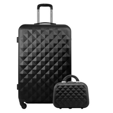 Imagem de Kit Mala de Viagem Grande 32kg Rígida ABS Rodas 360 com Frasqueira Gladiador Diamond D1G (Preto)