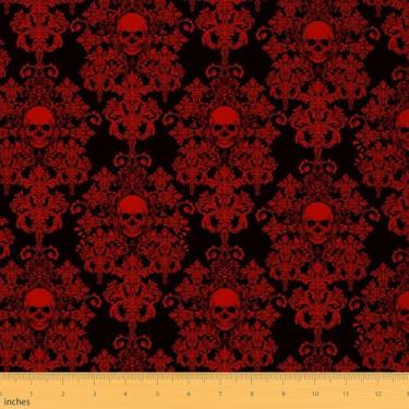 Imagem de jejeloiu Tecido jacquard damasco da The Yard Luxuoso Royal Red Jacquard estofados para cadeiras 3 jardas estilo boho preto vermelho para projetos de casa DIY, impermeável, decoração interna e externa
