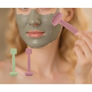 Imagem de Escova de máscara facial de cabeça dupla 2 em 1, escova de limpeza de máscara de silicone, ferramenta de raspagem de superfície de filme de lama, 2 peças, verde e rosa