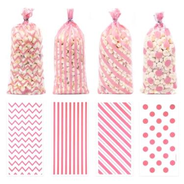 Imagem de Sacos de lembrancinha de festa com laços torcidos celofane plástico doces listras para presente de aniversário, casamentos, lembrancinhas de festa