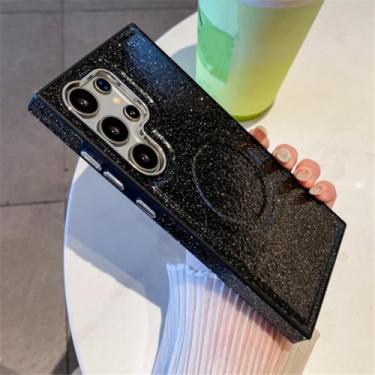 Imagem de MVVKKY Capa de celular magnética com carregamento sem fio e glitter luxuosa para Samsung S24Plus, capa à prova de choque (para Samsung S24Plus/preta)