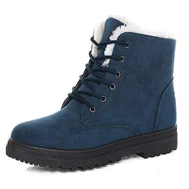 Imagem de Botas femininas Alicegana plataforma de tornozelo botas de neve de pele quente de algodão, botas de inverno com cadarço, lindas botas plus size confortáveis, Azul, 10.5