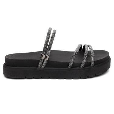 Imagem de Papete Chinelo 3 Tiras Brilhantes Sandália Casual Strass Modinha Blogu