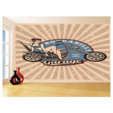 Imagem de Papel De Parede 3D Moto Retrô Arte Pinup Custom 3,5M Bkm131 - Você Dec